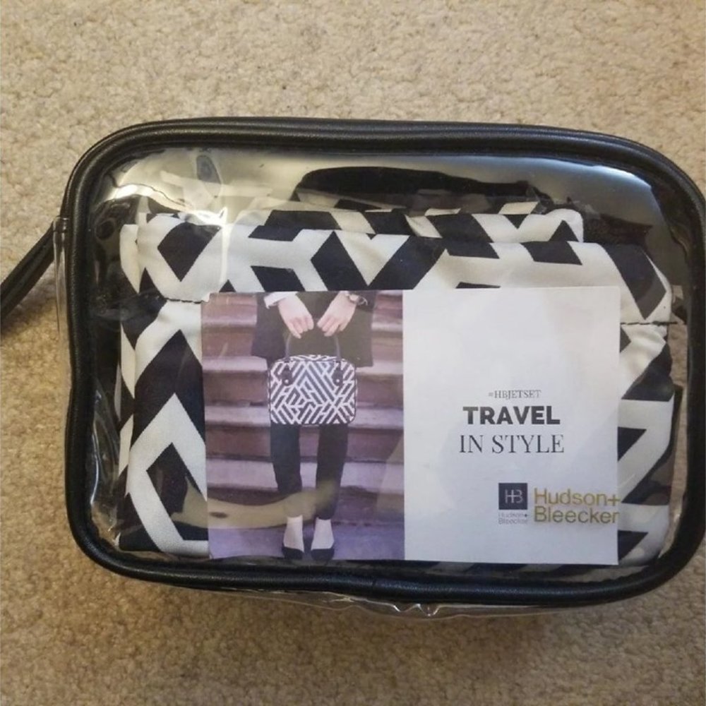 ❤️ NEW Hudson + Bleecker Labyrinth Onyx Black White & Clear Travel Bag Trio